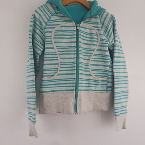 Lululemon Scuba Jacket Gray Green Turquoise Striped Hoodie Full Zip Heavy size 5